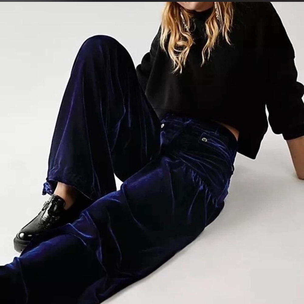 We The Free Deep Navy Velvet Balloon Pants